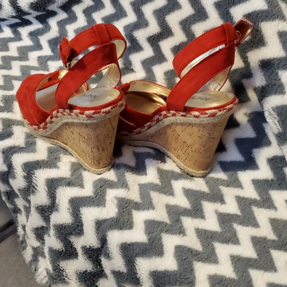 Nine West Red Suede Espadrille Wedge Sandals - Picture 4 of 5
